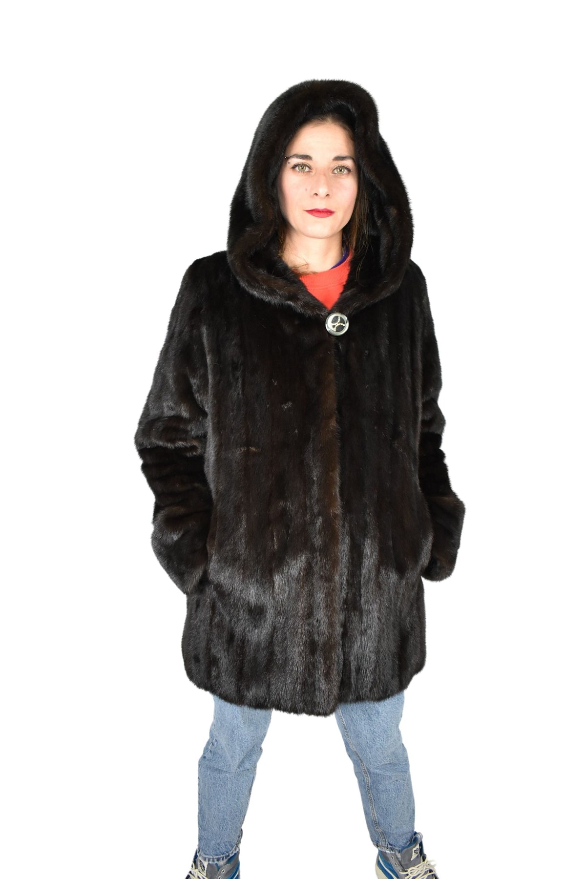 Mink Jacket With Hood | Full Skin Natural Mink Fur | Black Mink Jacket | Luxury gift for her.