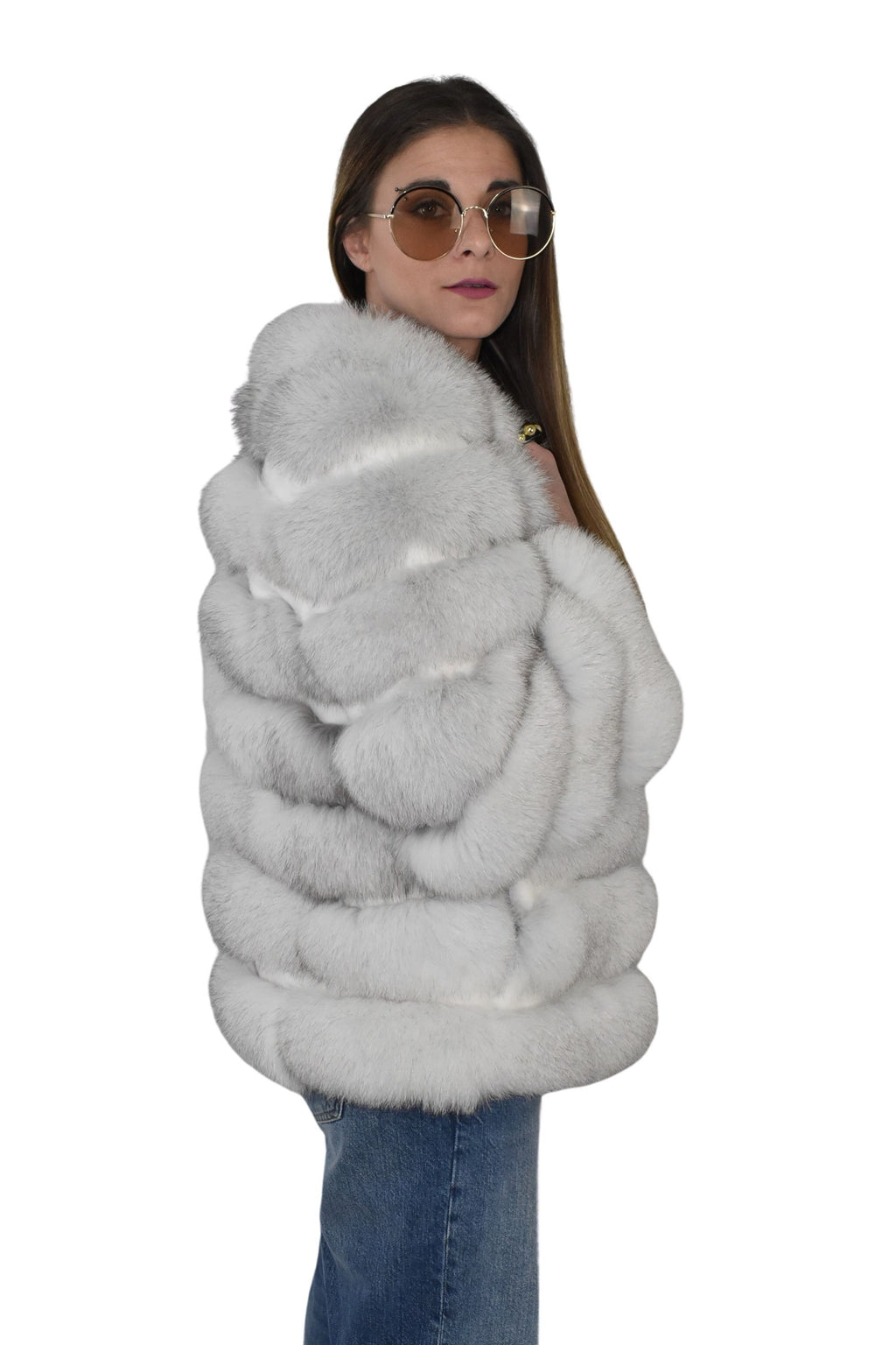 Fox Fur Jacket | White Fox Jacket | Flyffu Fur Jacket / Fur Jacket With Fox And leather Stripes