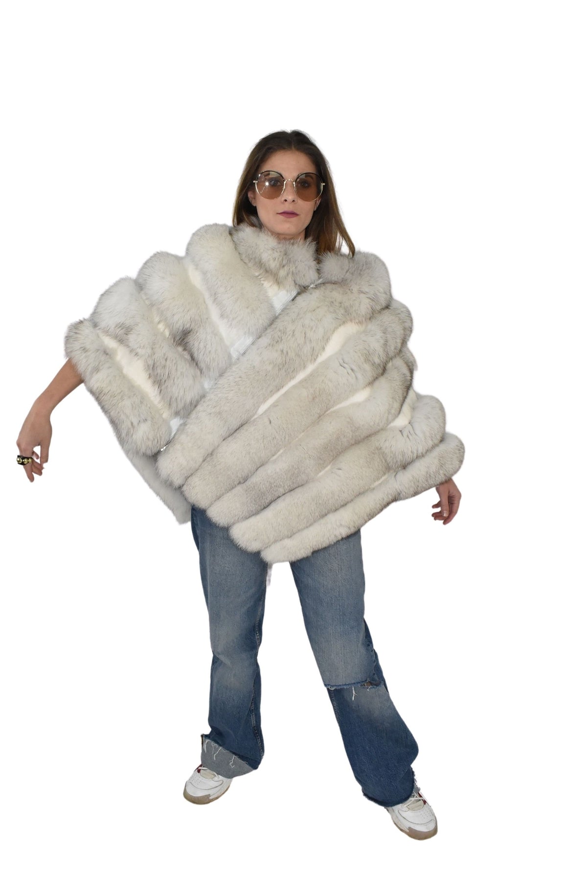 Beautiful Fox Fur Cape  |  White Fur Poncho  | Luxury Fur Poncho One size | One size Fox Fur Cape