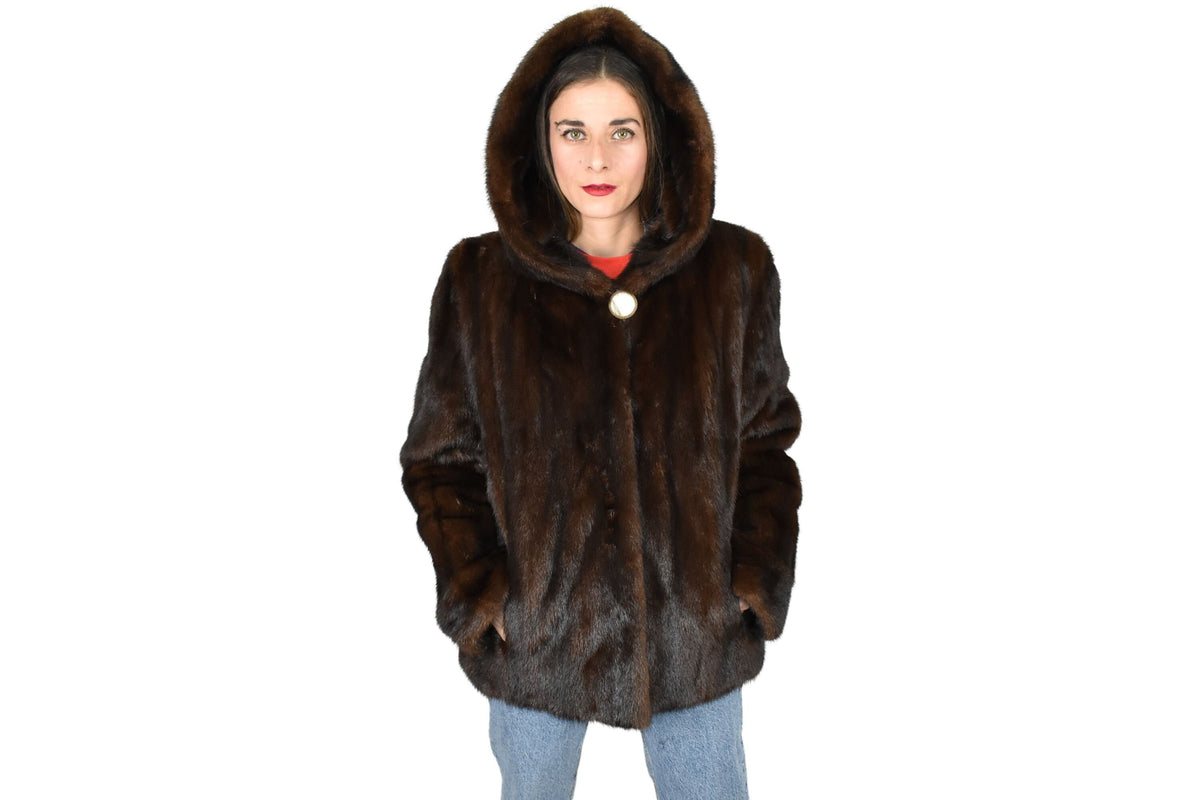 Mink Jacket With Hood | Full Skin Natural Mink Fur | Black Mink Jacket | Luxury gift for her.