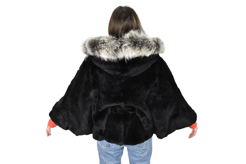 Gorgeous Fur Cape  |  Black Rex rabbit   Fur Poncho  | Luxury Fur Poncho One size | One size Fox Fur Cape