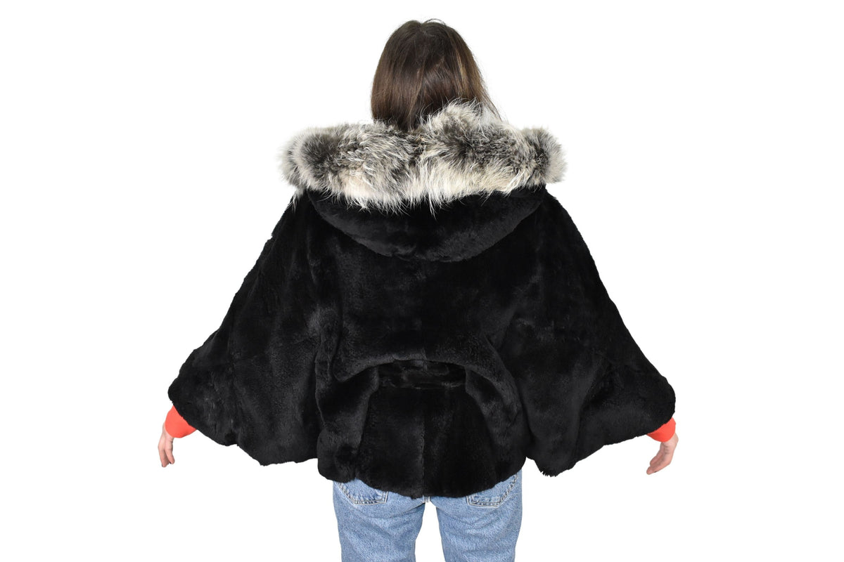 Gorgeous Fur Cape  |  Black Rex rabbit   Fur Poncho  | Luxury Fur Poncho One size | One size Fox Fur Cape