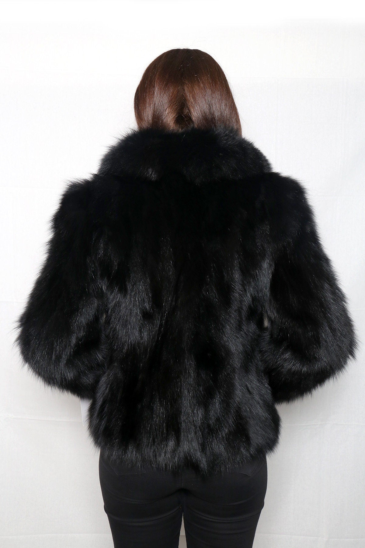 Black Fox Jacket | Fox Fur Jacket | Warm Fox Fur Jacket Black Color | Gift For her