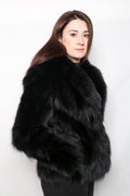 Black Fox Jacket | Fox Fur Jacket | Warm Fox Fur Jacket Black Color | Gift For her