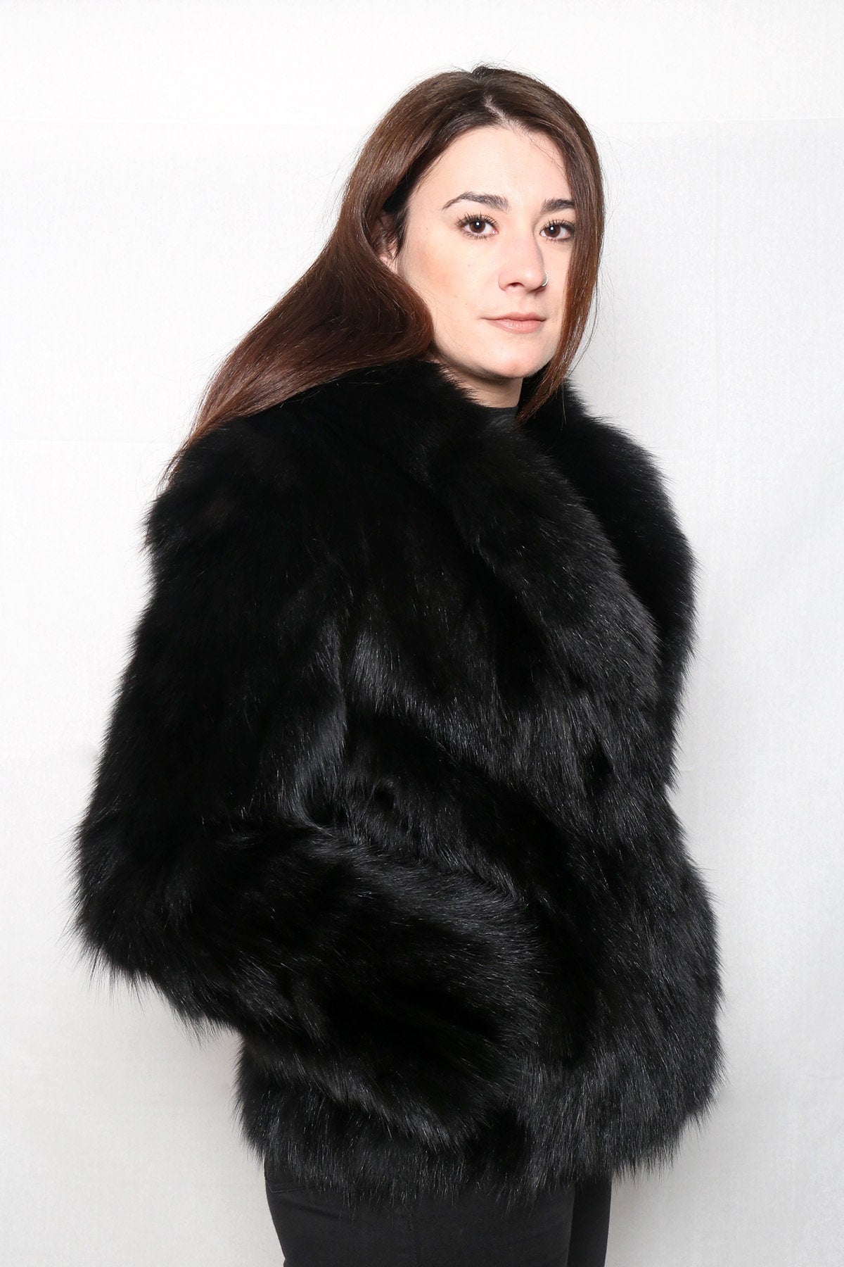 Black Fox Jacket | Fox Fur Jacket | Warm Fox Fur Jacket Black Color | Gift For her