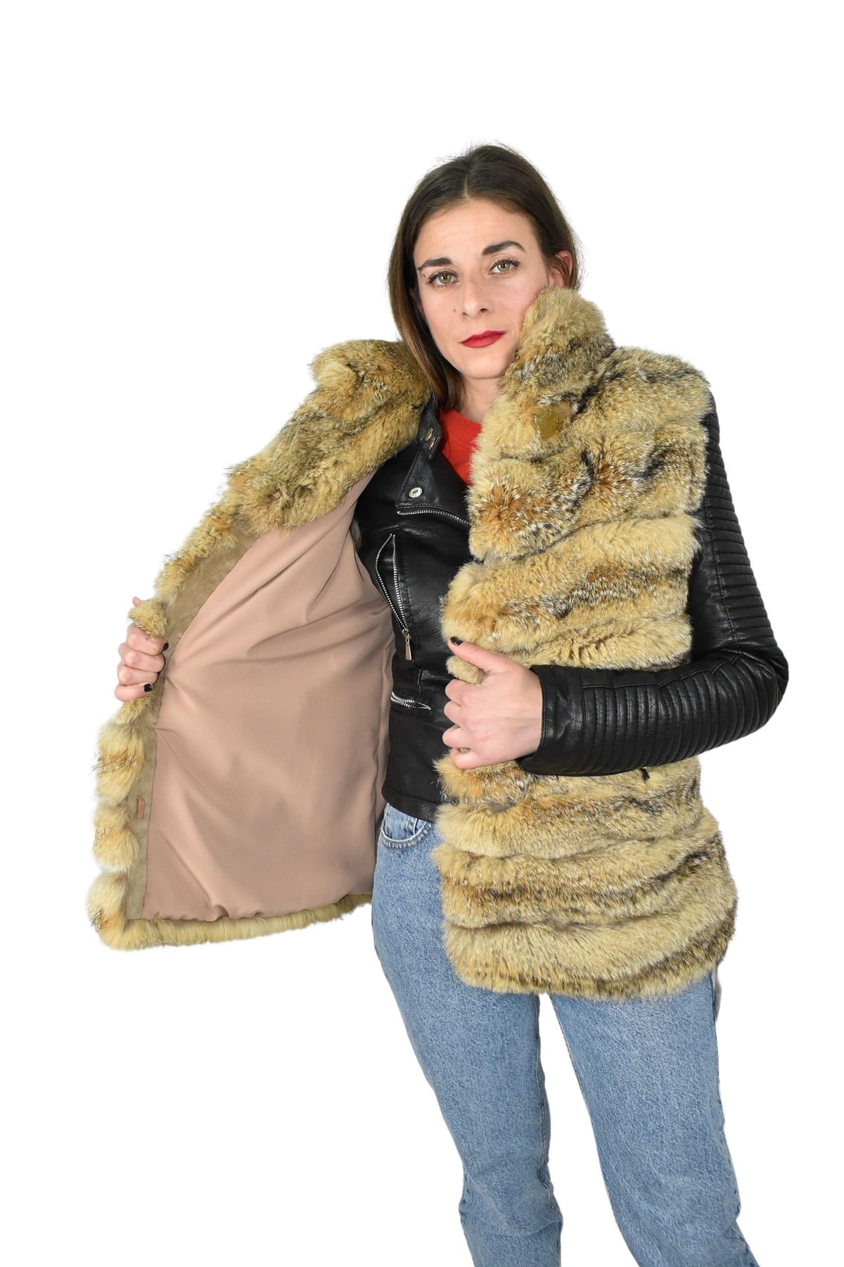 Amazing  Fur Vest | Raccoon Fur Vest  | Raccoon  Fur vest With Leather | Luxury Fur Vest