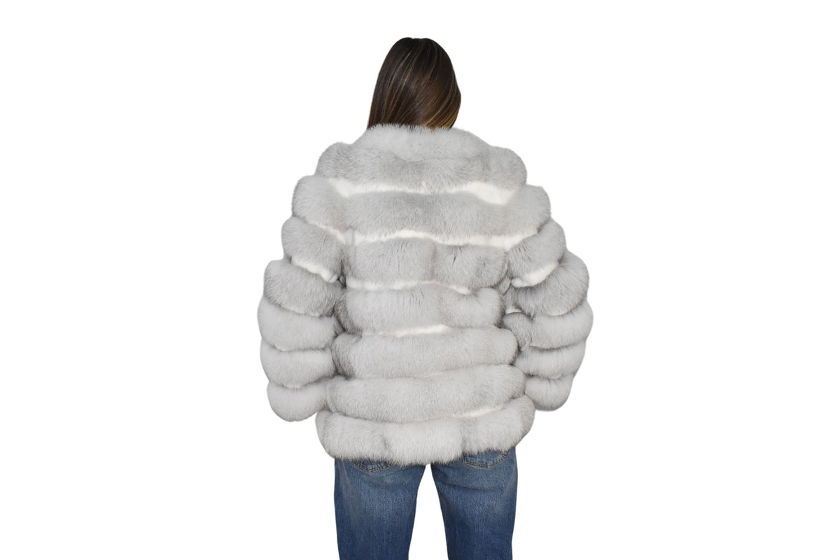 Fox Fur Jacket | White Fox Jacket | Flyffu Fur Jacket / Fur Jacket With Fox And leather Stripes