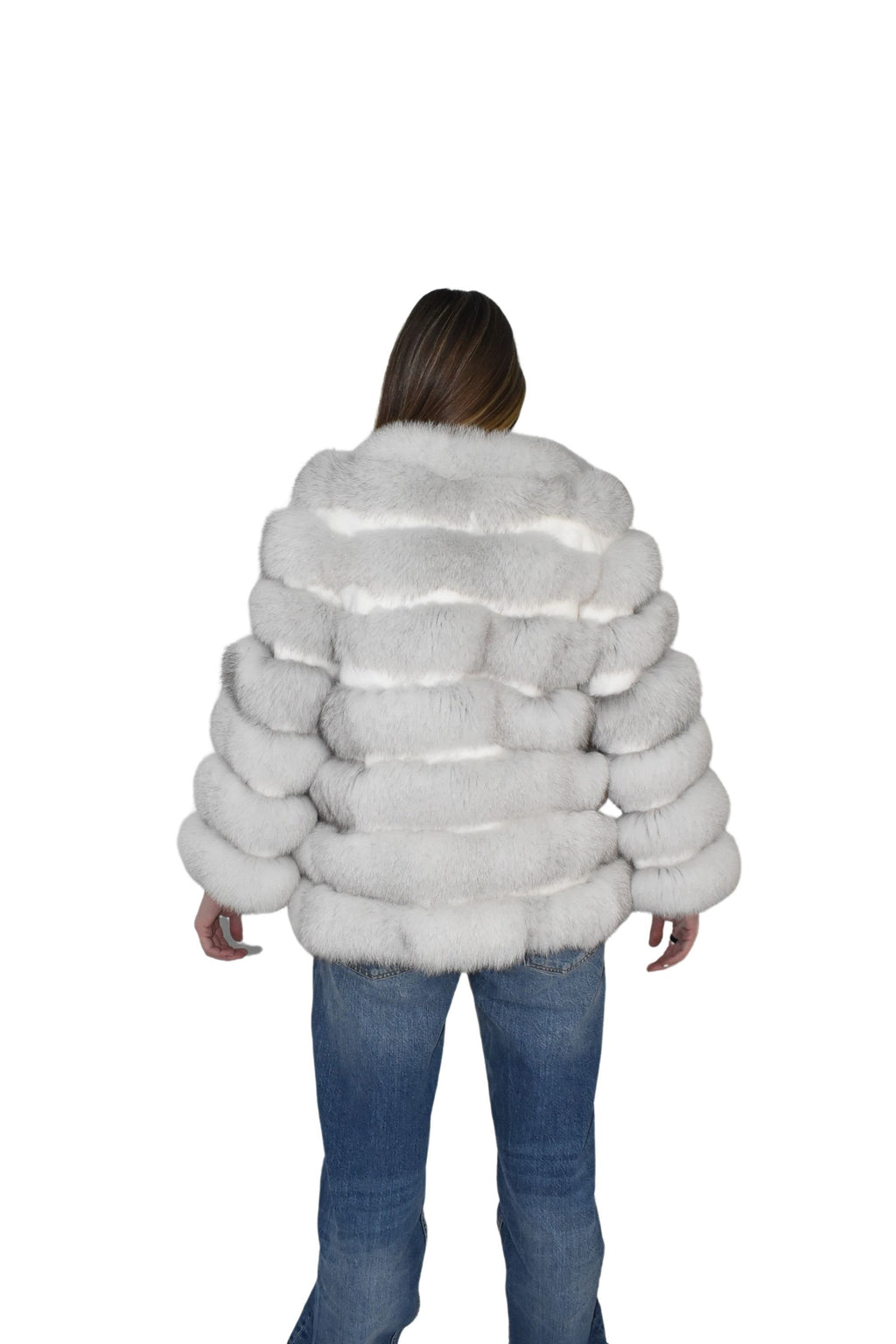 Fox Fur Jacket | White Fox Jacket | Flyffu Fur Jacket / Fur Jacket With Fox And leather Stripes