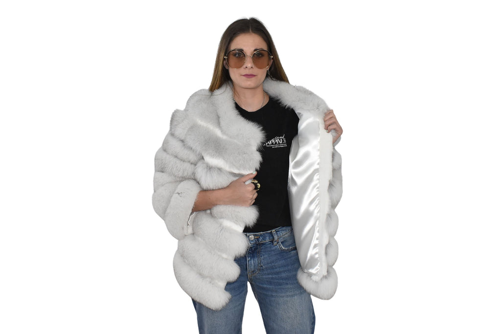 Fox Fur Jacket | White Fox Jacket | Flyffu Fur Jacket / Fur Jacket With Fox And leather Stripes