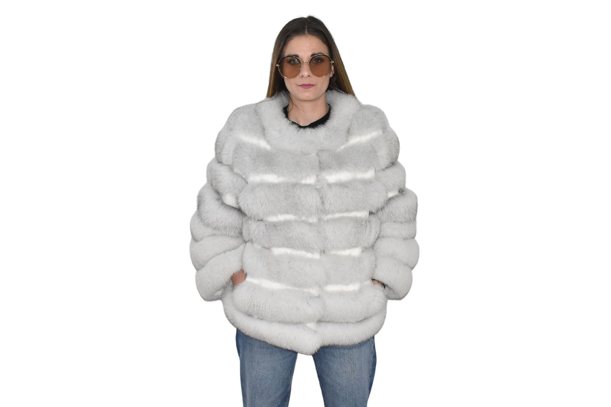 Fox Fur Jacket | White Fox Jacket | Flyffu Fur Jacket / Fur Jacket With Fox And leather Stripes