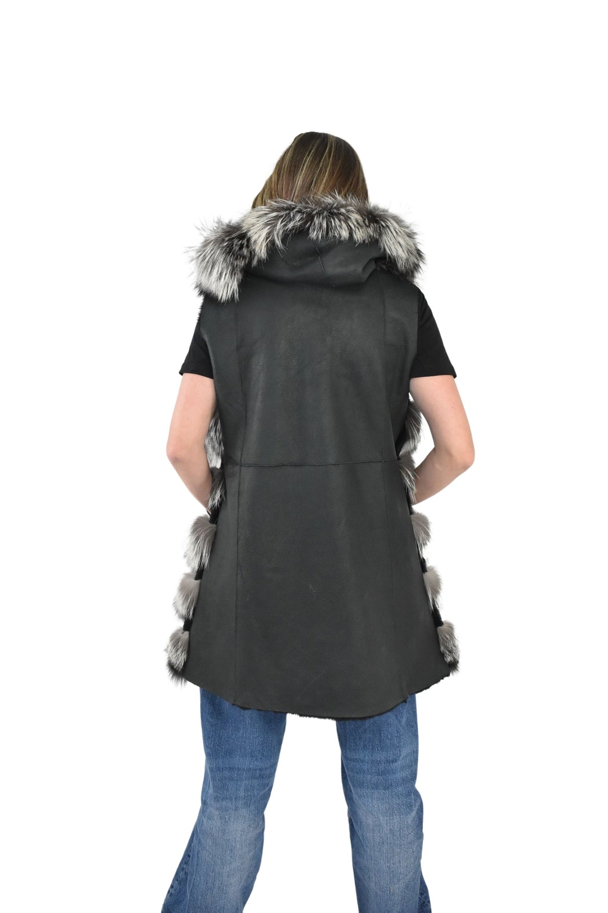 Silver Fox Fur Vest  | Fox And Shearling Fur Vest  | Shearling Fux Vest  | Women Fur Vest With Hood | TOP QUALITY fUR Vest