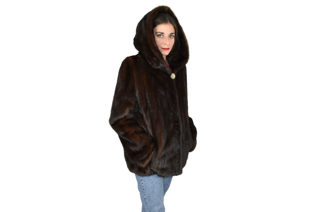 Mink Jacket With Hood | Full Skin Natural Mink Fur | Black Mink Jacket | Luxury gift for her.