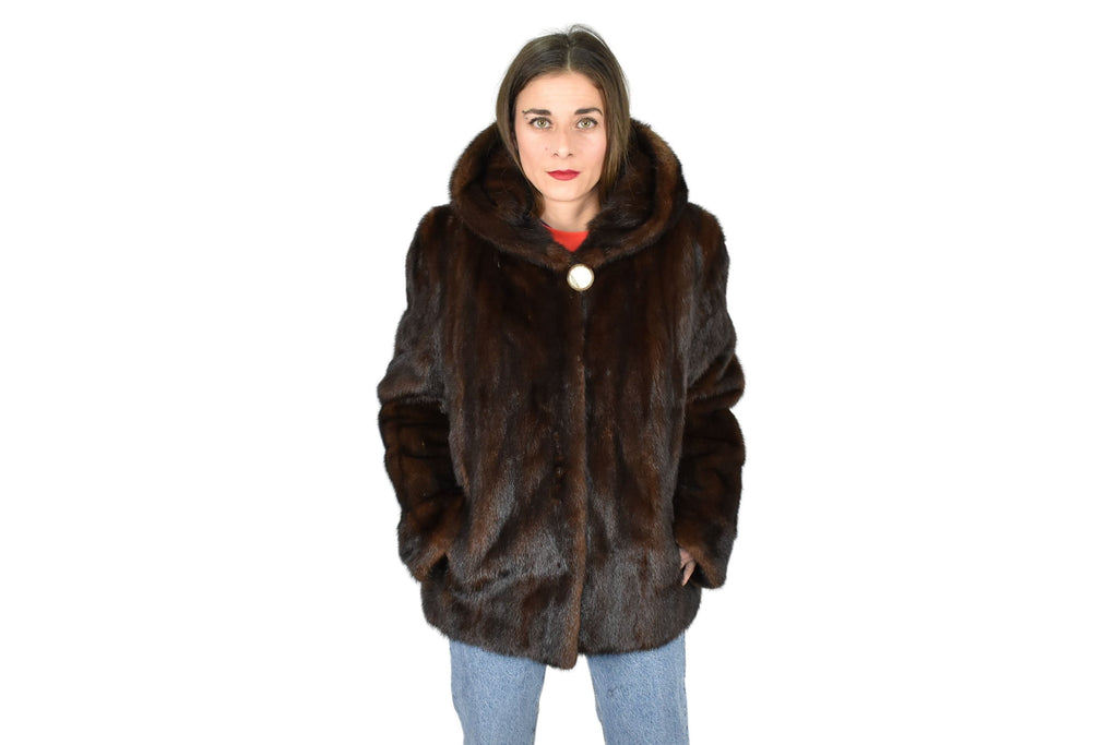 Mink Jacket With Hood | Full Skin Natural Mink Fur | Black Mink Jacket | Luxury gift for her.