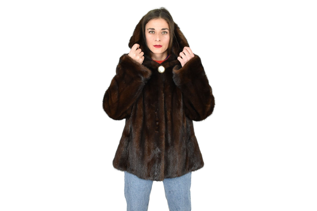 Mink Jacket With Hood | Full Skin Natural Mink Fur | Black Mink Jacket | Luxury gift for her.