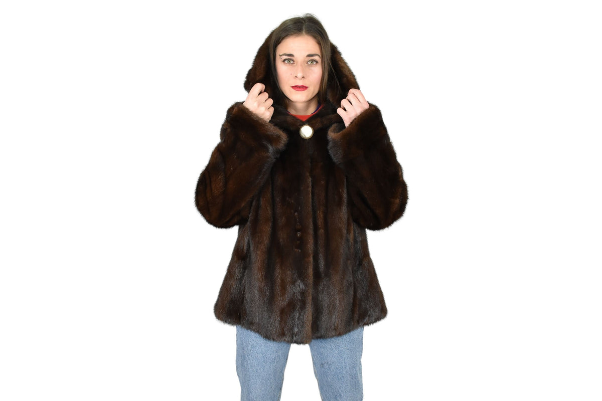 Mink Jacket With Hood | Full Skin Natural Mink Fur | Black Mink Jacket | Luxury gift for her.
