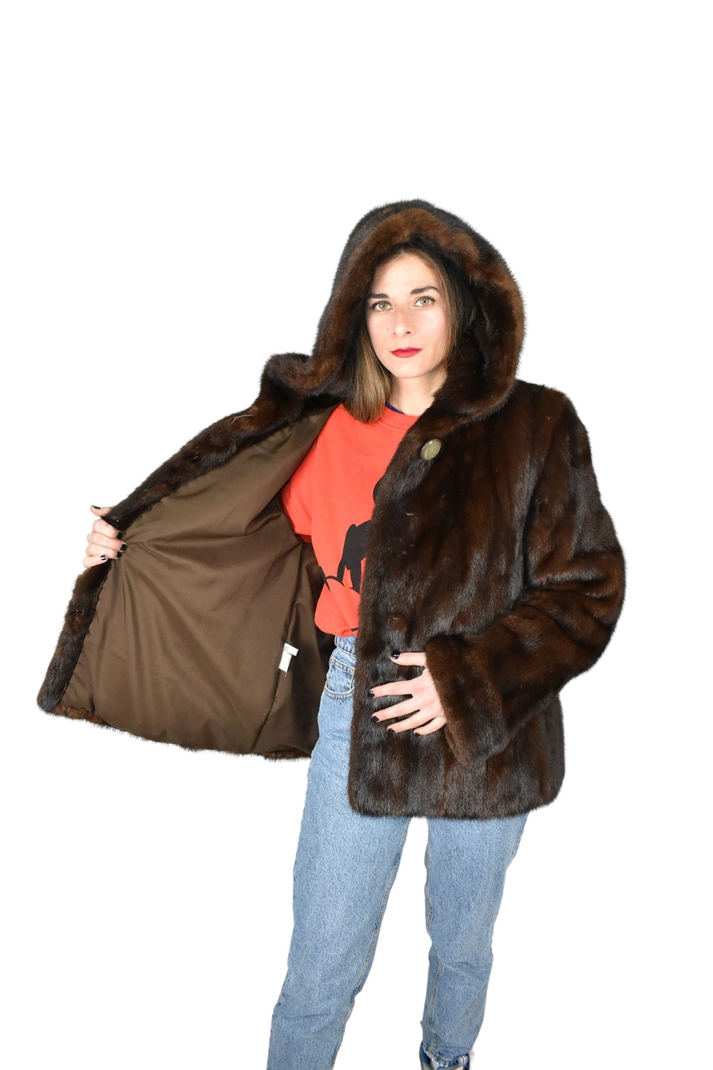 Mink Jacket With Hood | Full Skin Natural Mink Fur | Black Mink Jacket | Luxury gift for her.