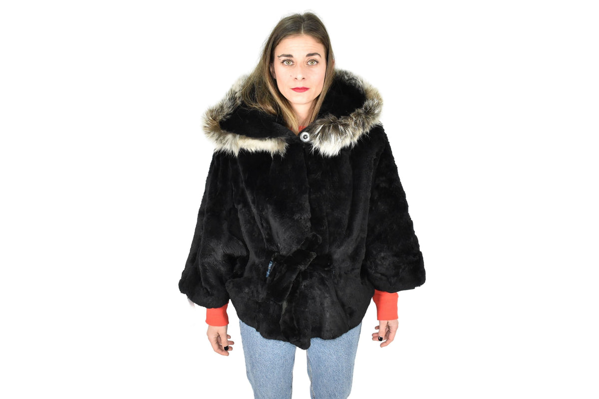 Gorgeous Fur Cape  |  Black Rex rabbit   Fur Poncho  | Luxury Fur Poncho One size | One size Fox Fur Cape