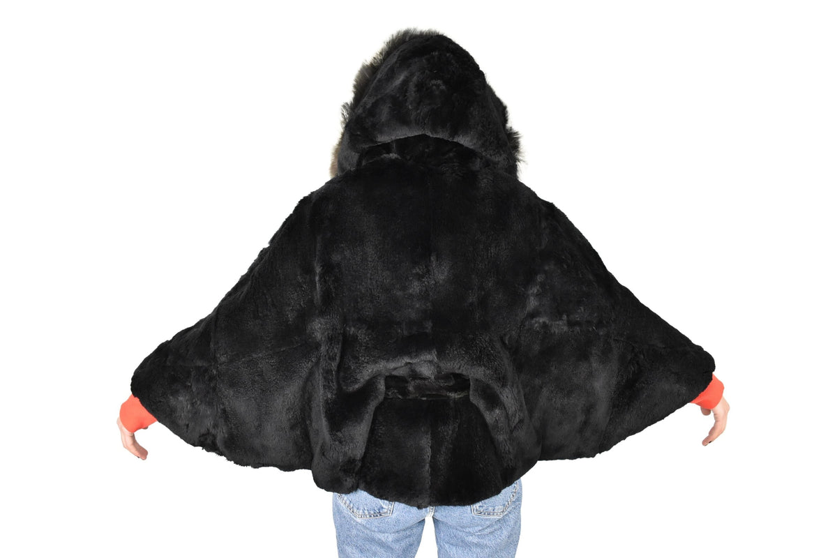 Gorgeous Fur Cape  |  Black Rex rabbit   Fur Poncho  | Luxury Fur Poncho One size | One size Fox Fur Cape