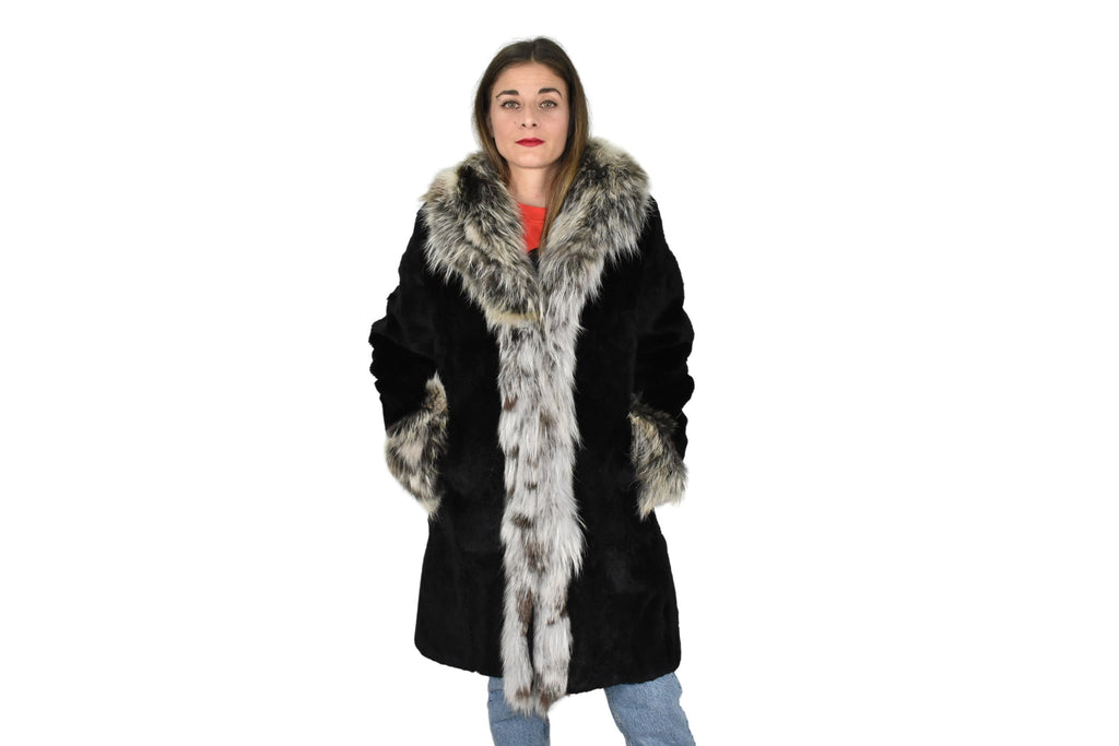 Rex rabbit Fur with Fox Fur Coat | Black Fur Coat | Women Fur Coat | Luxury Gift For Her