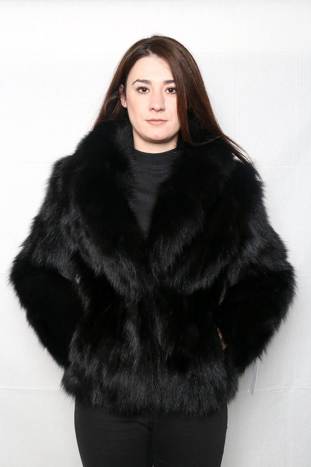 Black Fox Jacket | Fox Fur Jacket | Warm Fox Fur Jacket Black Color | Gift For her