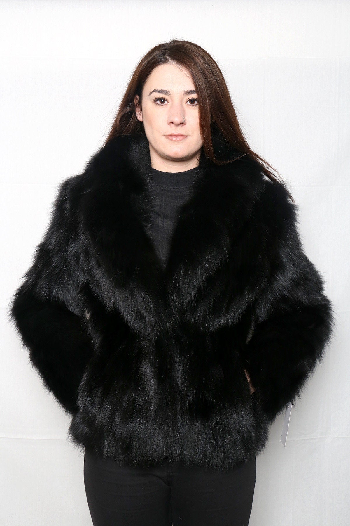 Black Fox Jacket | Fox Fur Jacket | Warm Fox Fur Jacket Black Color | Gift For her