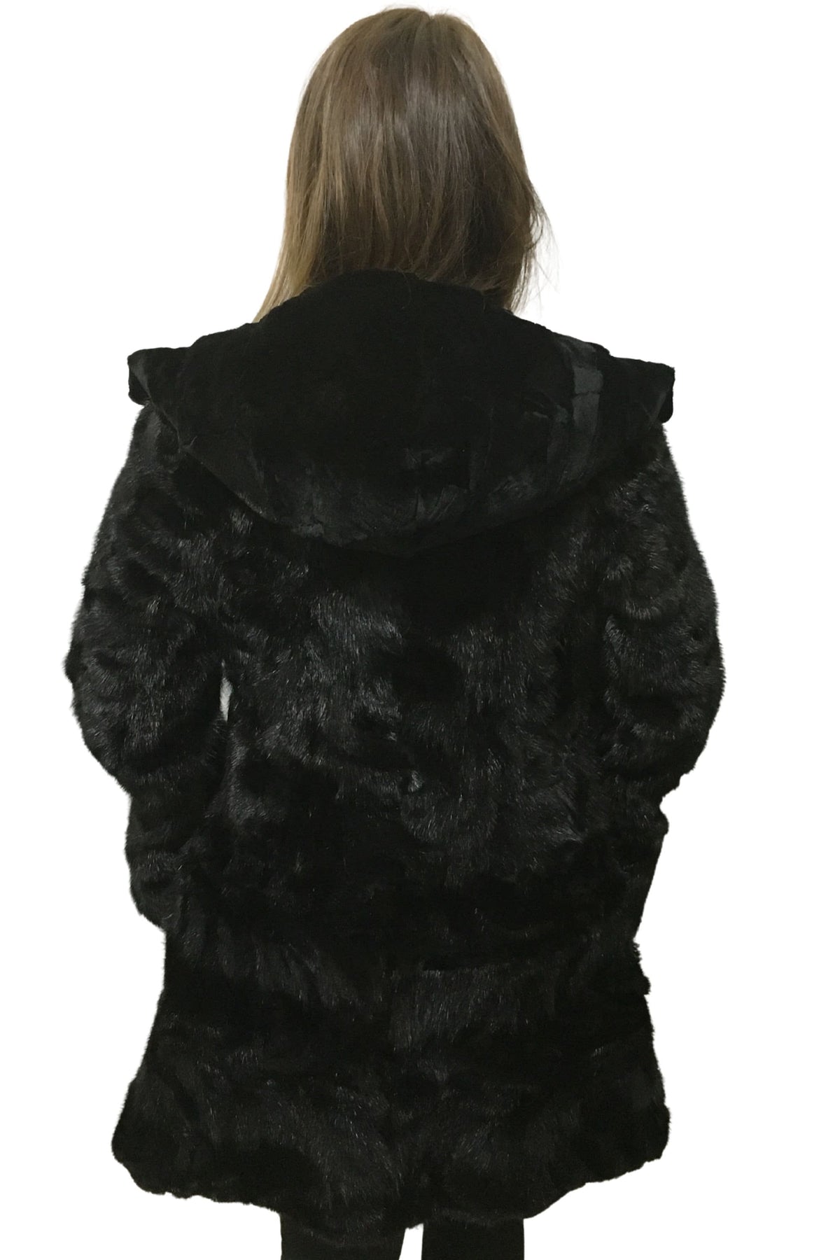 Mink Coat With Hood  | Slim Fit Hooded Mink Coat | Black Mink Coat with  Hood | Premium Real Mink Fur Pelt | Luxury Fur Gift For Women