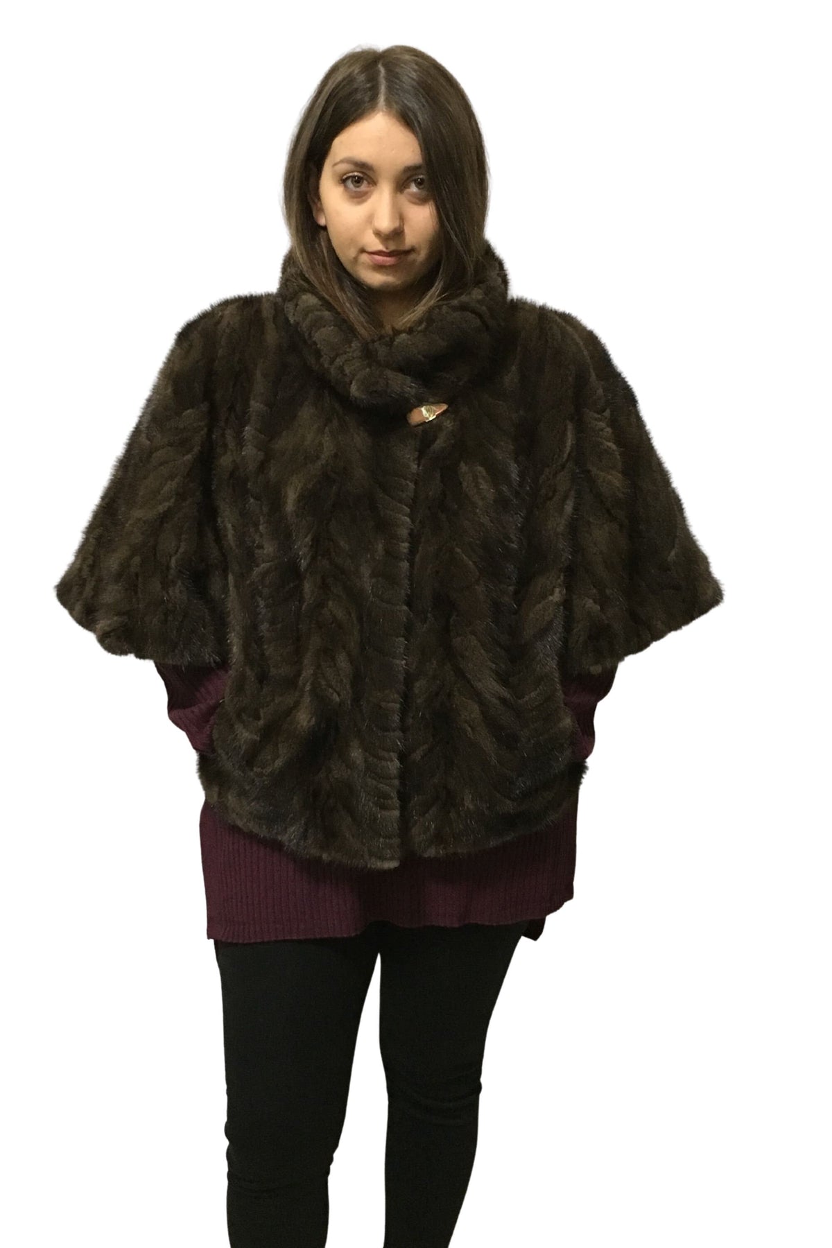 Real Brown Short Sleeved Mink Fur Jacket, Loose Fit Modern Design,Brown Mink Jacket | One size Mink Jacket Jacket