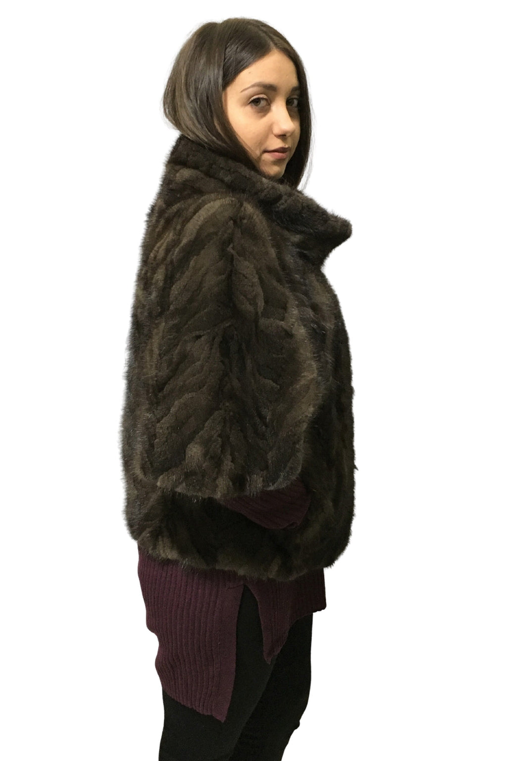 Real Brown Short Sleeved Mink Fur Jacket, Loose Fit Modern Design,Brown Mink Jacket | One size Mink Jacket Jacket