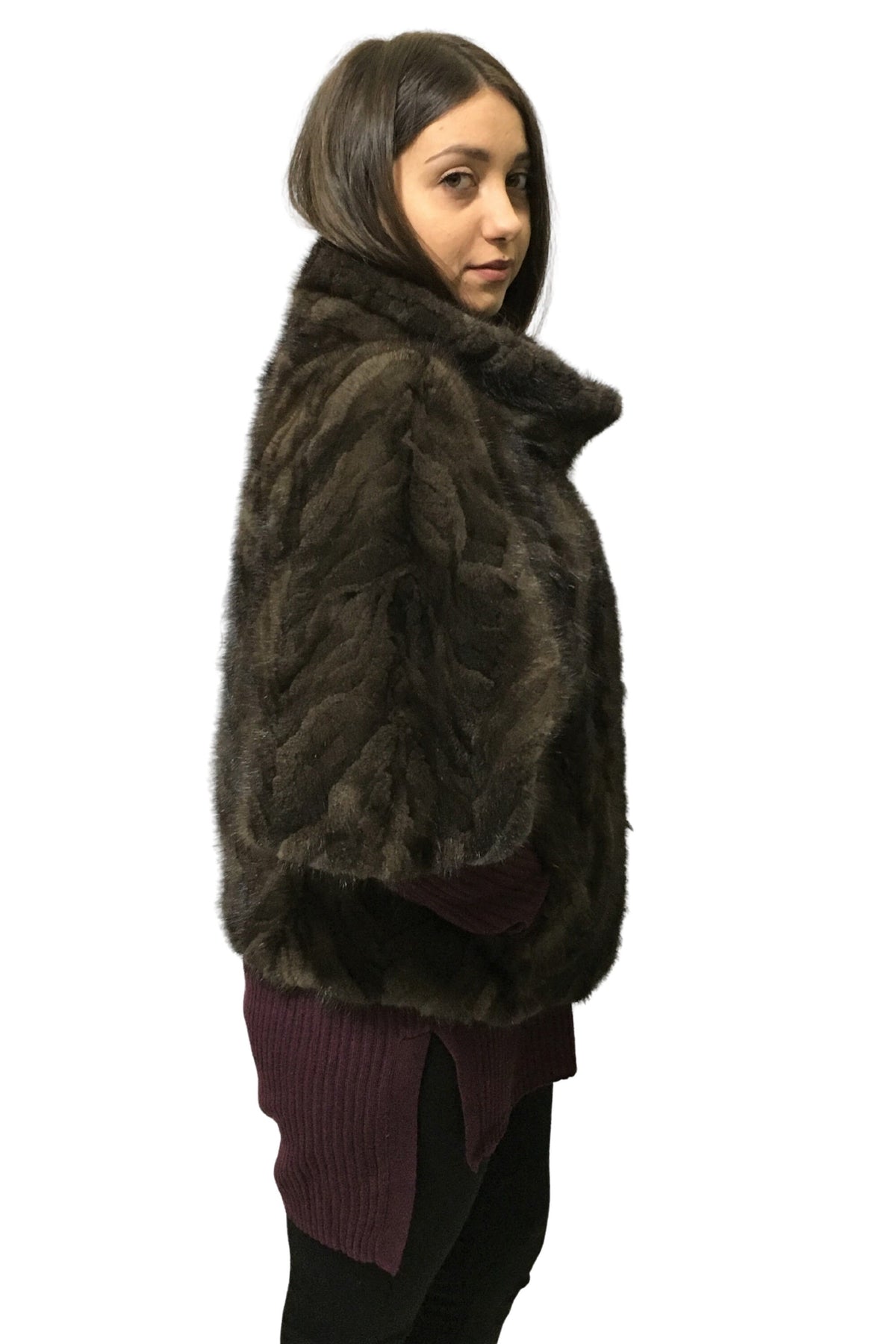 Real Brown Short Sleeved Mink Fur Jacket, Loose Fit Modern Design,Brown Mink Jacket | One size Mink Jacket Jacket