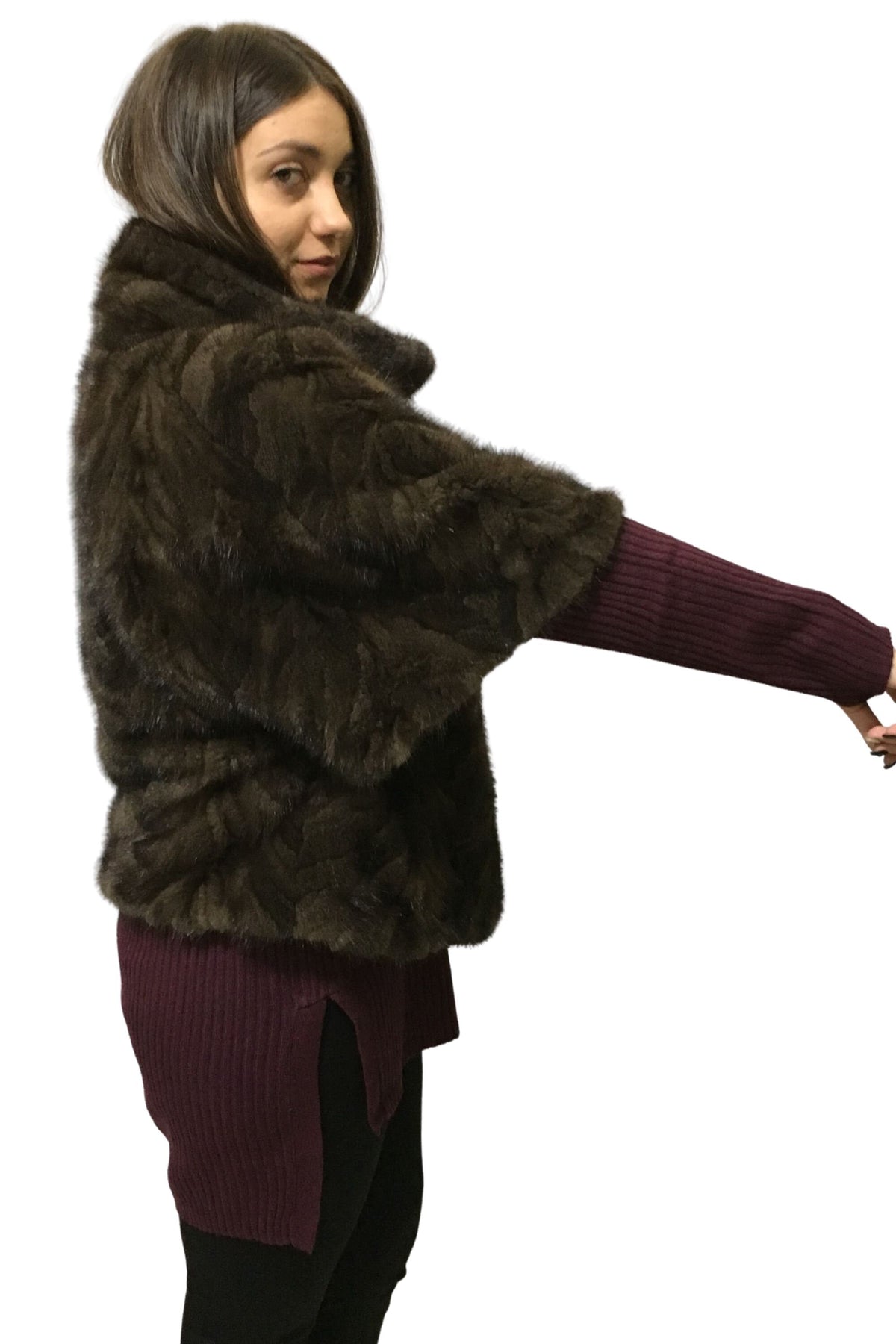 Real Brown Short Sleeved Mink Fur Jacket, Loose Fit Modern Design,Brown Mink Jacket | One size Mink Jacket Jacket