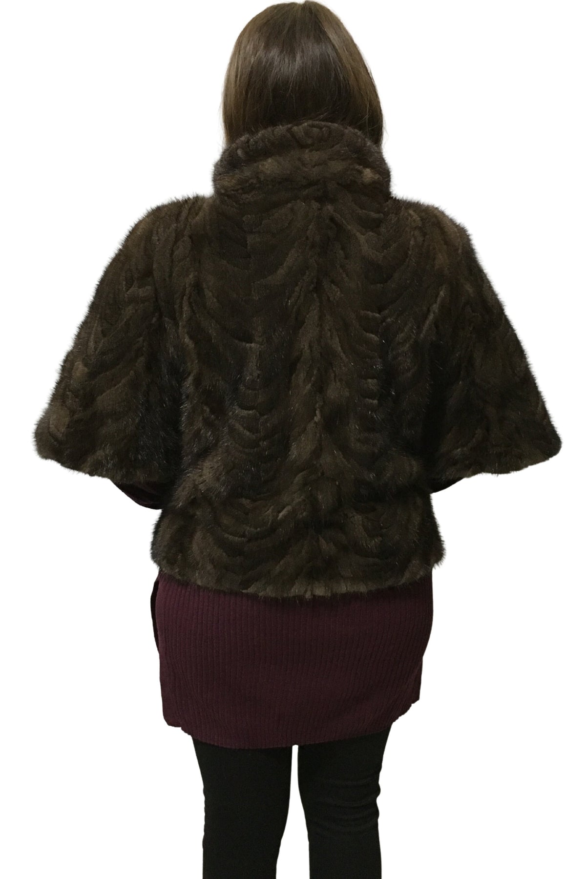Real Brown Short Sleeved Mink Fur Jacket, Loose Fit Modern Design,Brown Mink Jacket | One size Mink Jacket Jacket