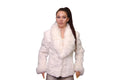 White Fur Rabbit Jacket with Fox Fur Collar And Cuffs | Sheared Rabbit fur Jacket | White Fur jacket | Fox Fur Collar | Fox Fur Cuffs