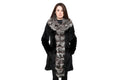 Sheared Rabbit Fur Coat With Silver Fox Fur Collar And Frontline | Luxury Black Fur Coat | Silver Fox Fur Collar | Gift For Her