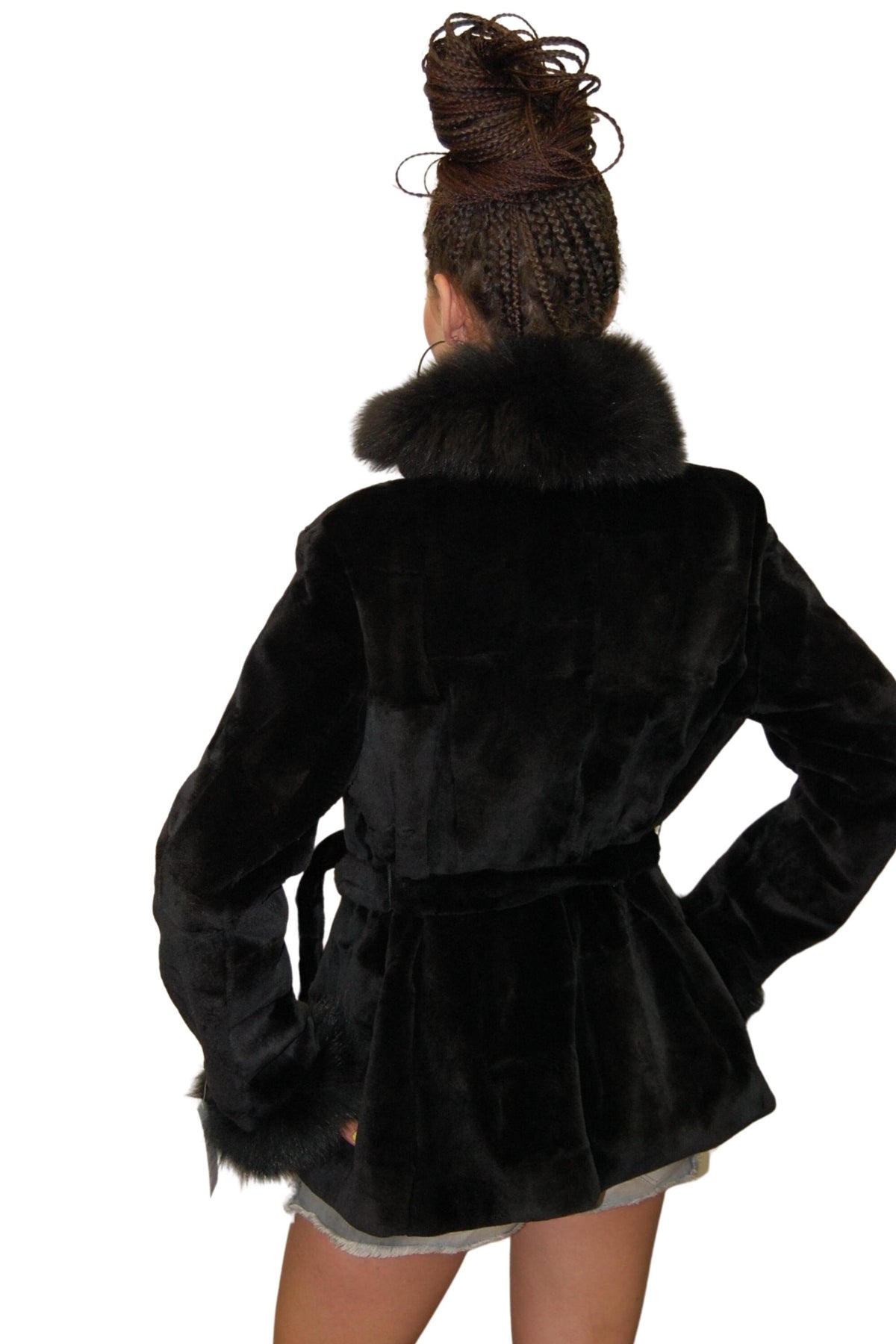 Sheared Beaver Fur Jacket  with Fox Fur collar and cuffs | Black Fur Jacket | Sheared fur jacket | Fox Fur Collar And Cuffs