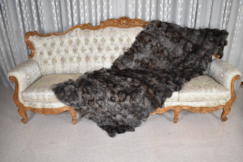 Fox Fur  Blanket , Fox Fur Throw , Crystal Fox Fur  Throw bedspread ,Fur Fox blanket throw , 100% HANDMADE , Home Decor