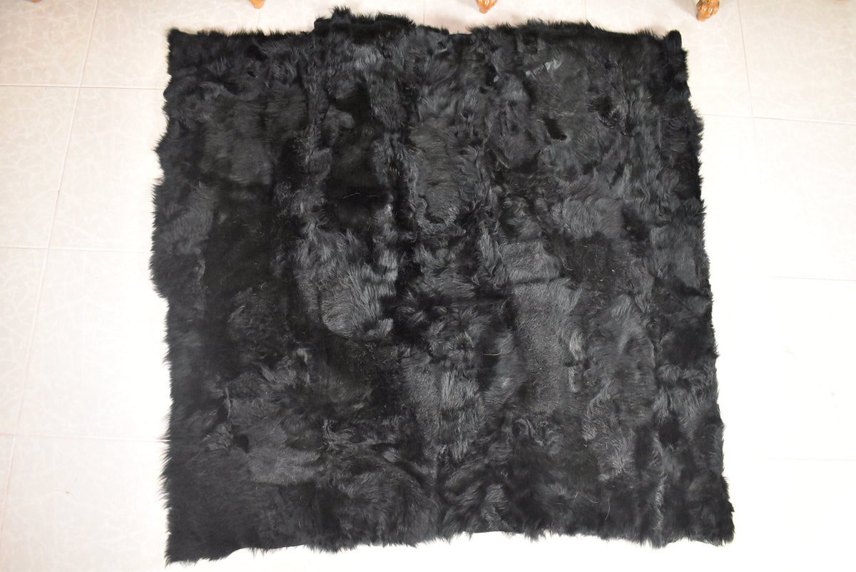 Genuine  Fur Blanket | Toscana  Sheepskin Lamp  Fur Throw | Black Fur Fur Bed spread |Sofa Throw Rug Blanket Rug Black    Large Rug