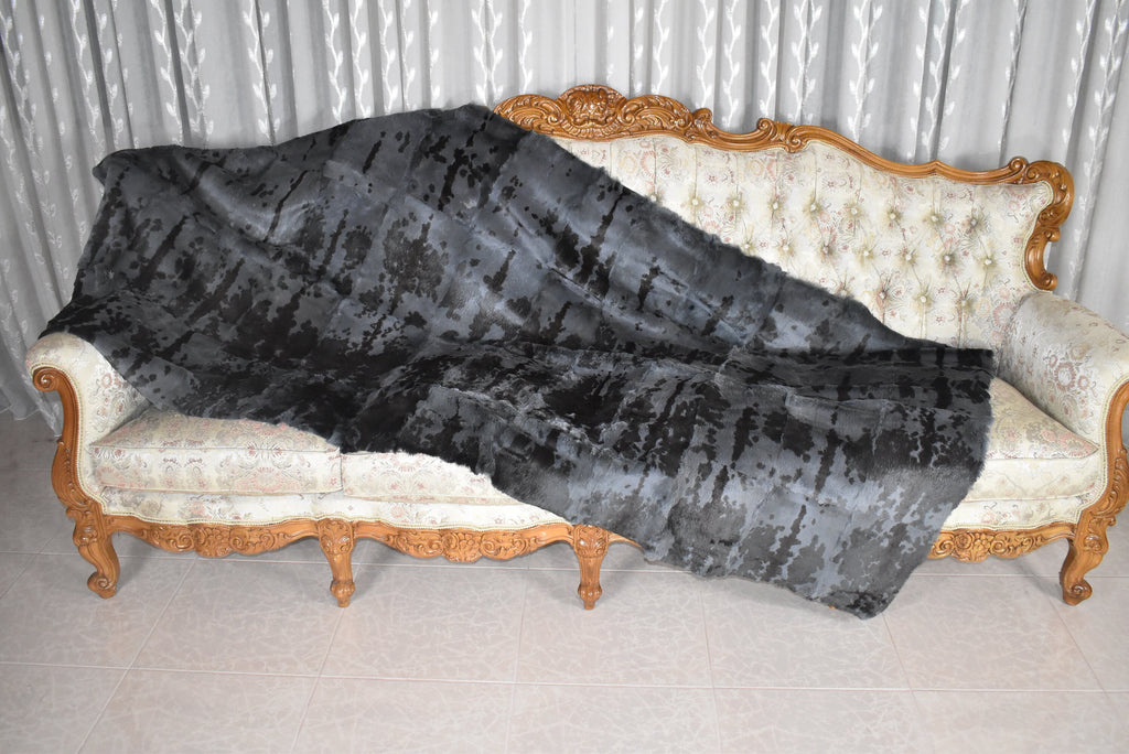 Sheared Rabbit Fur Throw Blanket: Black Velvet Lining