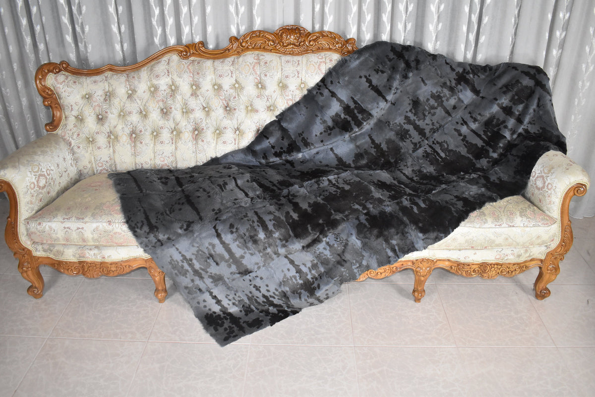 Sheared Rabbit Fur Throw Blanket: Black Velvet Lining