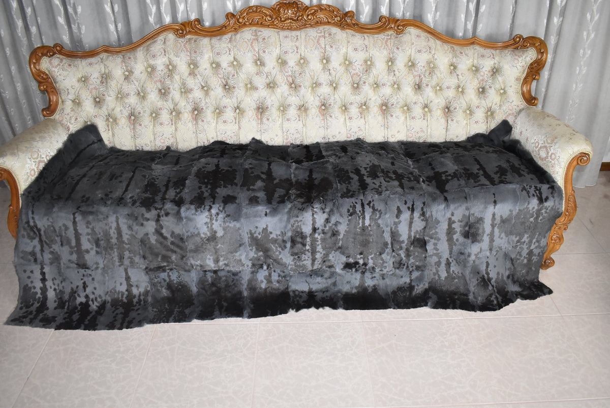 Sheared Rabbit Fur Throw Blanket: Black Velvet Lining