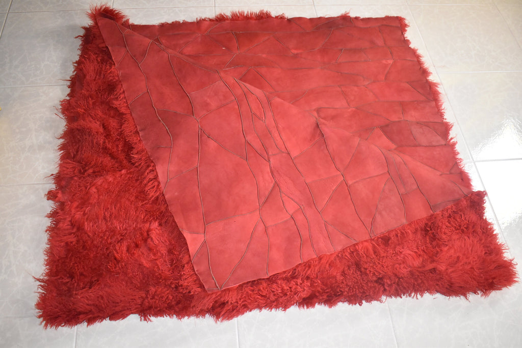 Genuine Sheepskin Fur Throw Blanket Rug | Red Sheepskin Fur Blanket Throw