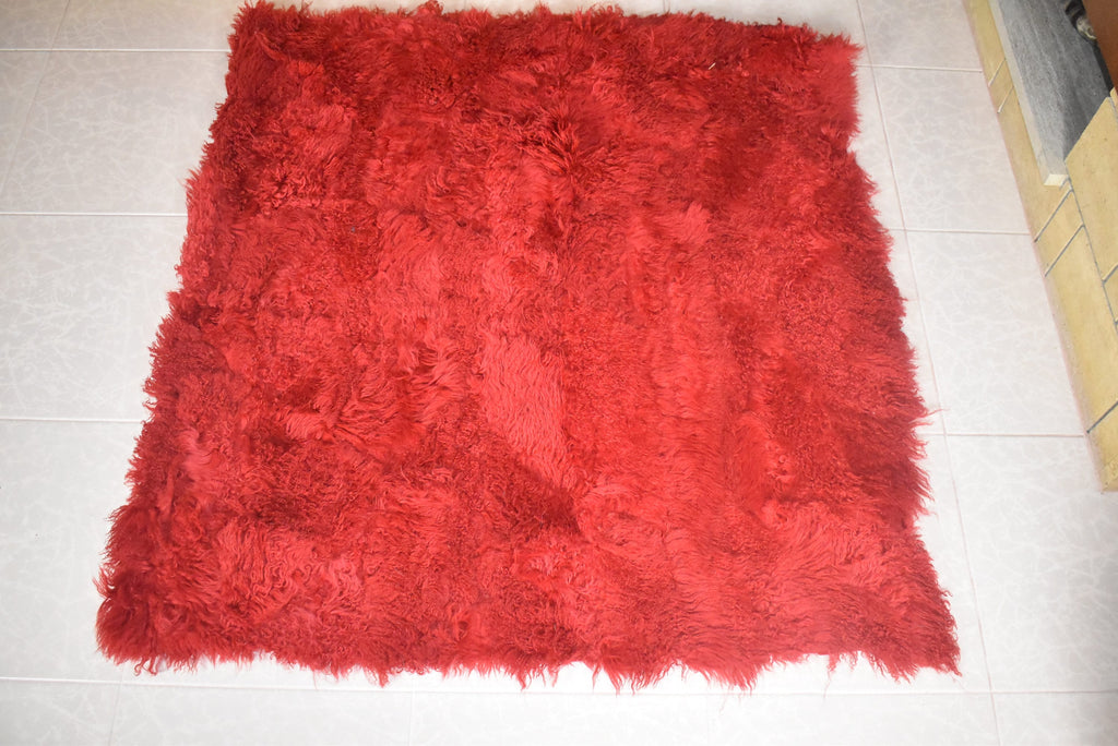 Genuine Sheepskin Fur Throw Blanket Rug | Red Sheepskin Fur Blanket Throw