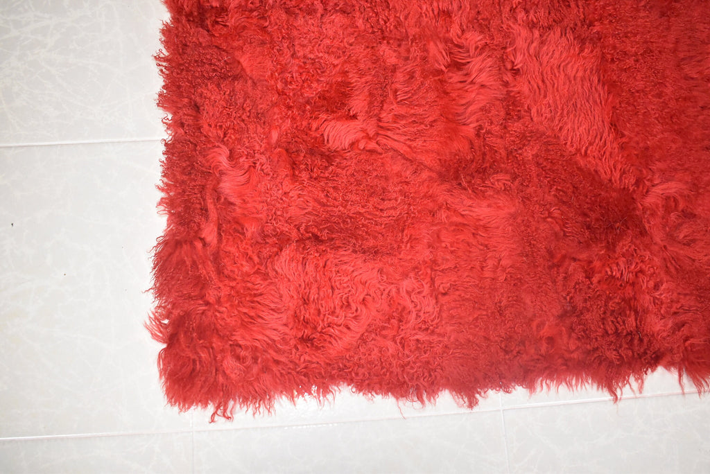 Genuine Sheepskin Fur Throw Blanket Rug | Red Sheepskin Fur Blanket Throw