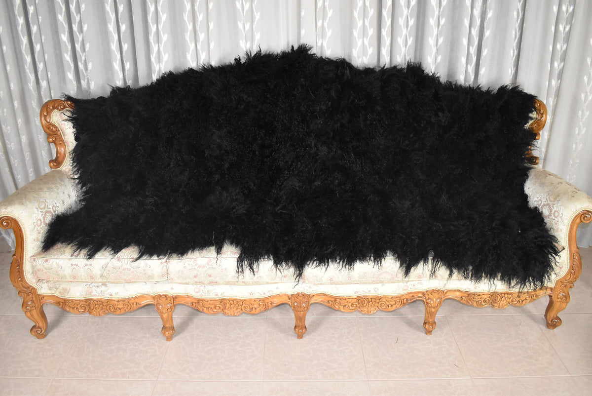 Luxurious Mongolian Lamb Throw Blanket | Mongolian Lamb Rug  | Black Fur Blanket made of Mongolian Lamb |Gift For her
