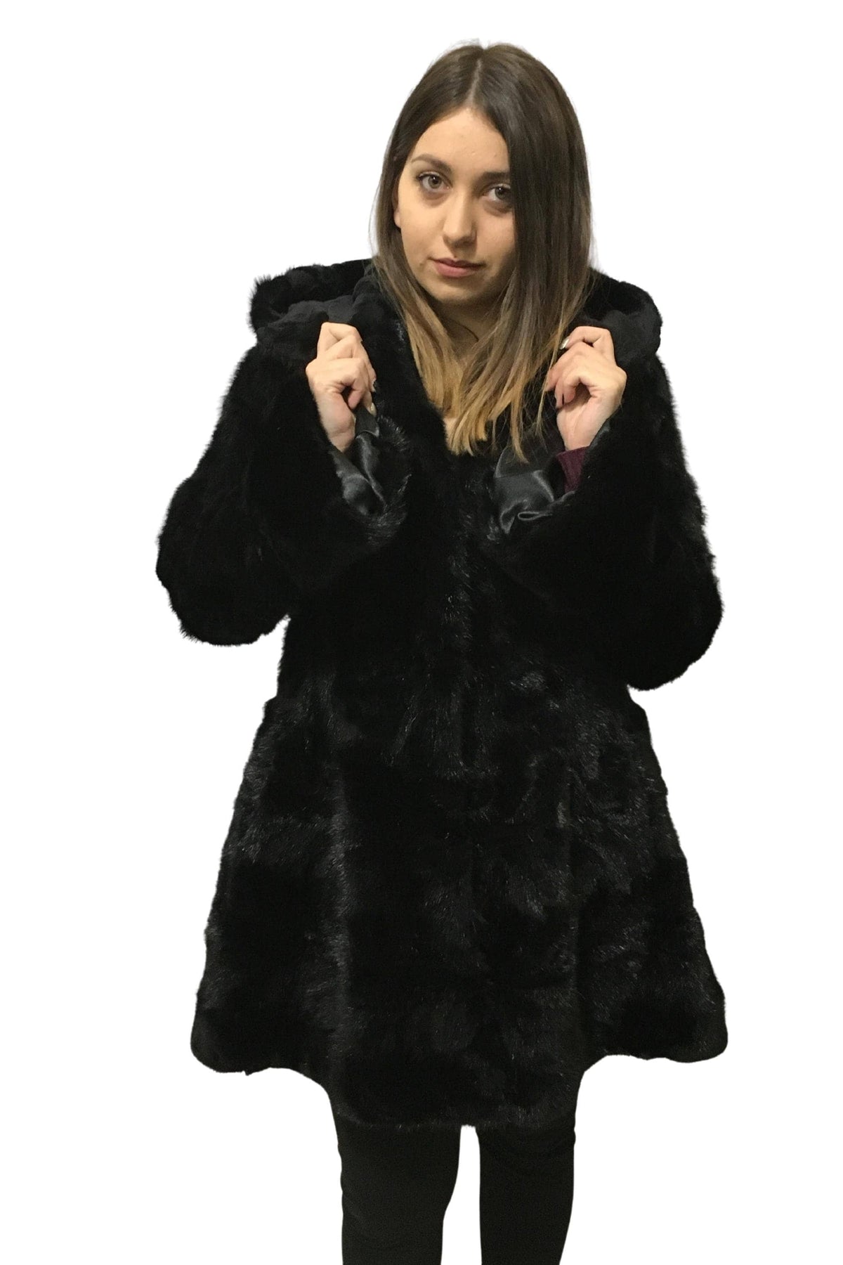 Mink Coat With Hood  | Slim Fit Hooded Mink Coat | Black Mink Coat with  Hood | Premium Real Mink Fur Pelt | Luxury Fur Gift For Women