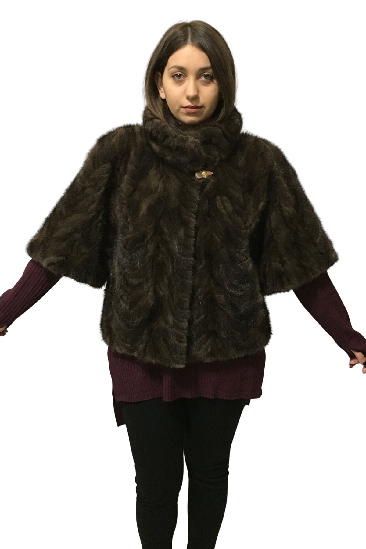 Real Brown Short Sleeved Mink Fur Jacket, Loose Fit Modern Design,Brown Mink Jacket | One size Mink Jacket Jacket