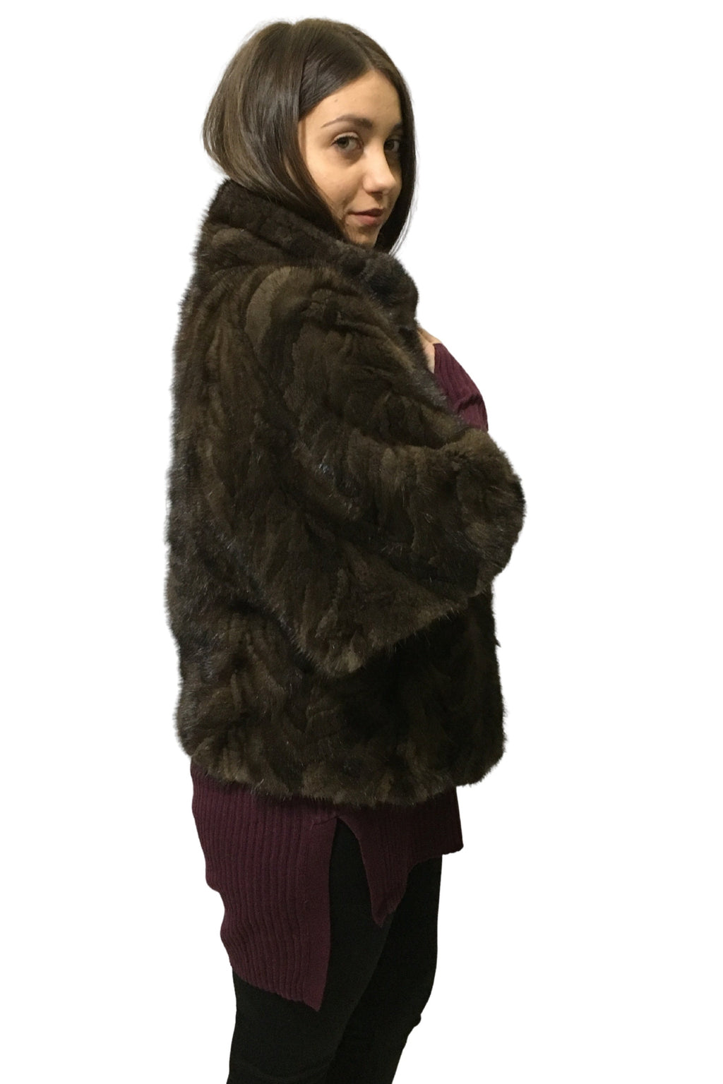 Real Brown Short Sleeved Mink Fur Jacket, Loose Fit Modern Design,Brown Mink Jacket | One size Mink Jacket Jacket