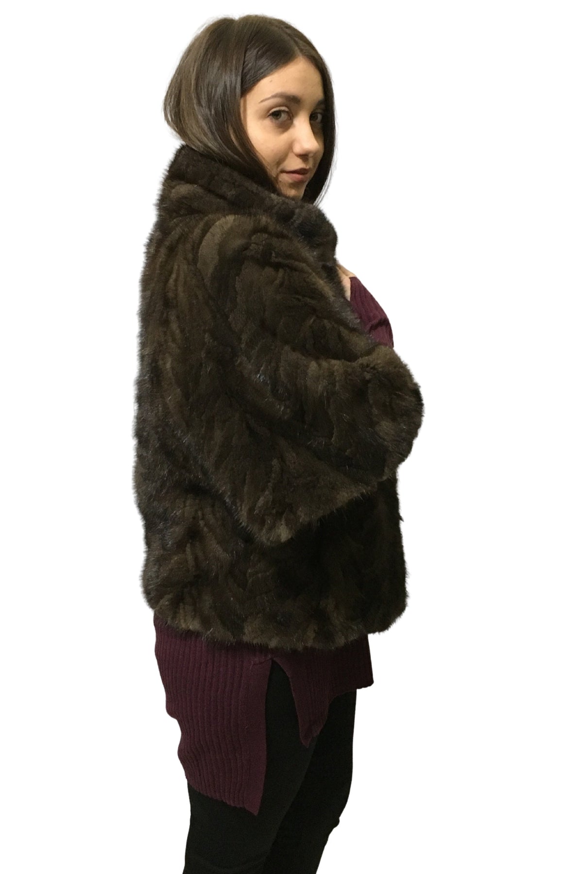 Real Brown Short Sleeved Mink Fur Jacket, Loose Fit Modern Design,Brown Mink Jacket | One size Mink Jacket Jacket