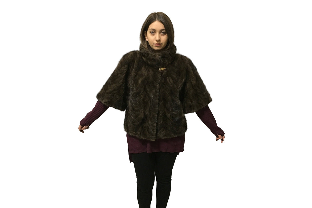 Real Brown Short Sleeved Mink Fur Jacket, Loose Fit Modern Design,Brown Mink Jacket | One size Mink Jacket Jacket