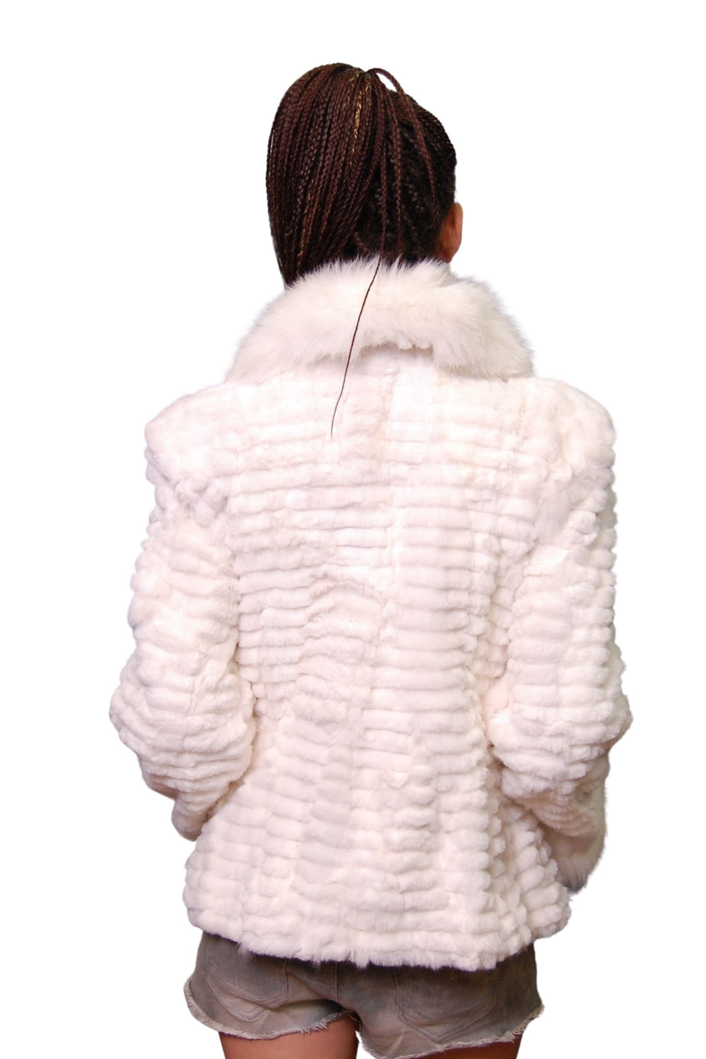 White Fur Rabbit Jacket with Fox Fur Collar And Cuffs | Sheared Rabbit fur Jacket | White Fur jacket | Fox Fur Collar | Fox Fur Cuffs