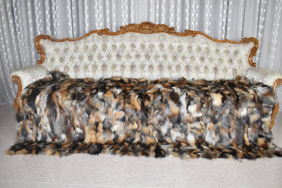 Gross Fox Fur  Blanket ,Natural Fox Fur Throw ,  Fur Throw bedspread ,Fur Fox blanket throw , 100% HANDMADE , Home Decor